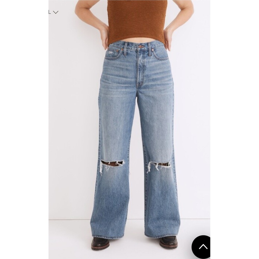 Madewell Super Wide Leg Distressed Comfy Smart Casual Blue Jeans sz 28